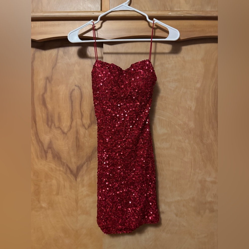 B Darlin Red Sequin Prom Dress